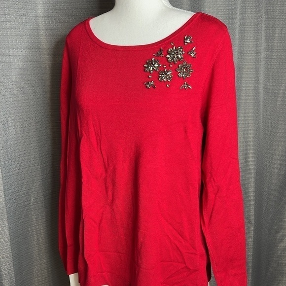 CHARTER CLUB WOMAN RED JEWEL SWEATER Size  1X - Picture 4 of 9